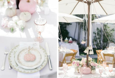 Pastel colored pumpkin cookies and decor for a fall baby shower