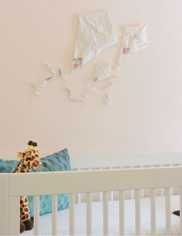 Nursery kite decor made from upcycled hankies